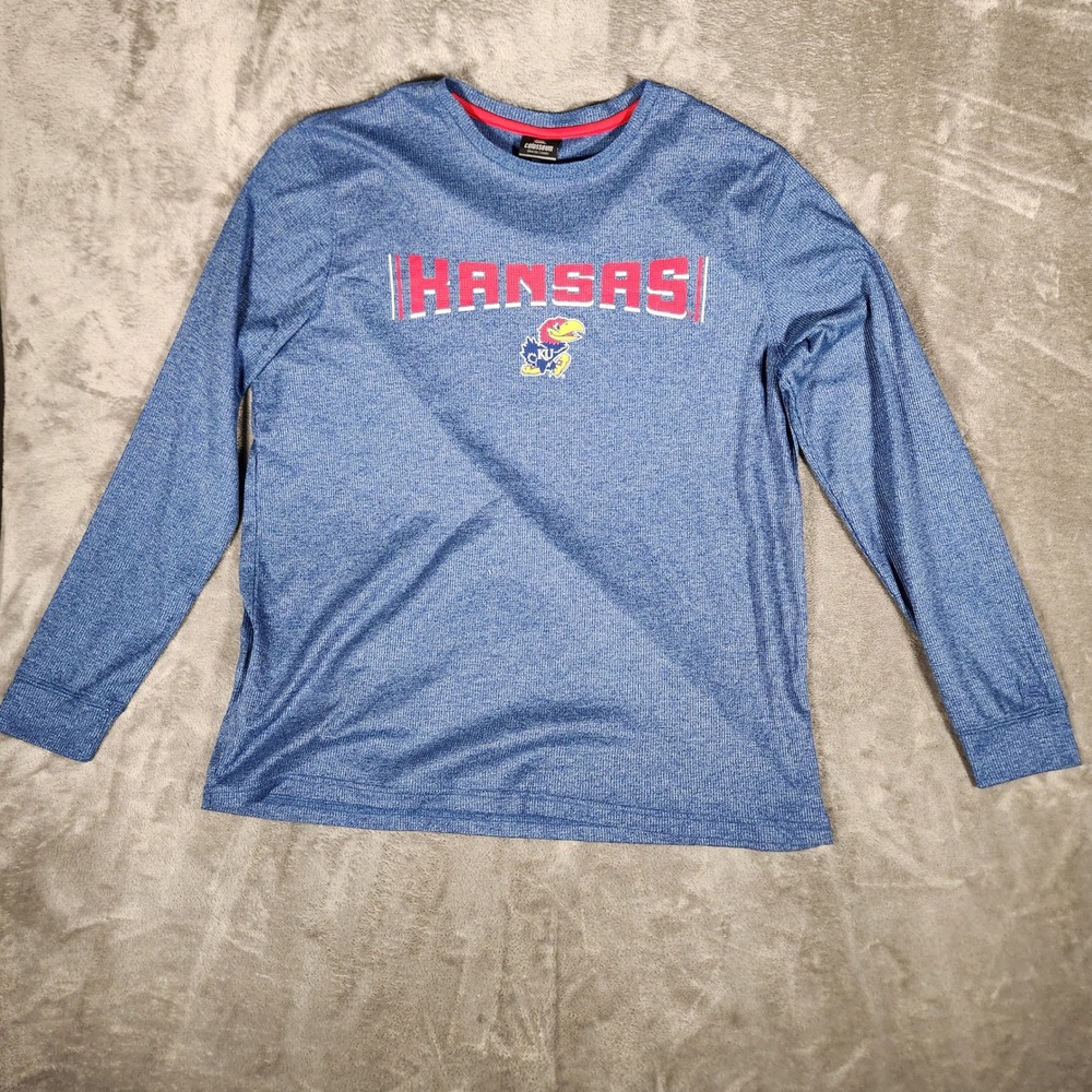Colosseum Kansas Jayhawks Shirt Mens XXL‎ Blue Excellent Waffle Knit Long Sleeve